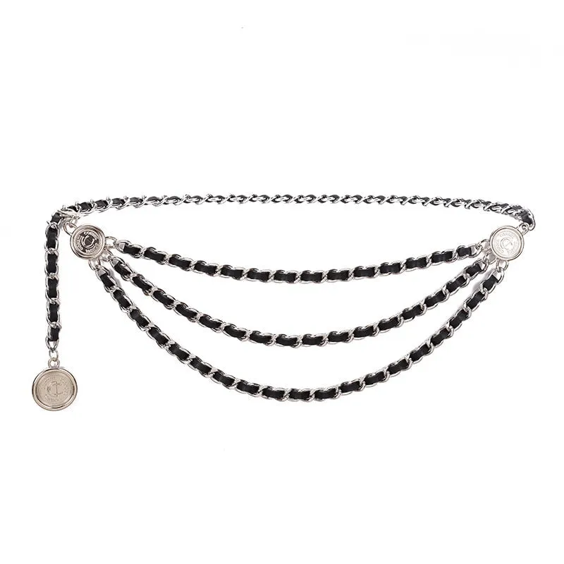 Luxe Leather Braided Multi Chain Belts