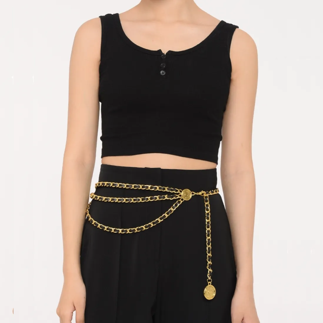 Luxe Leather Braided Multi Chain Belts