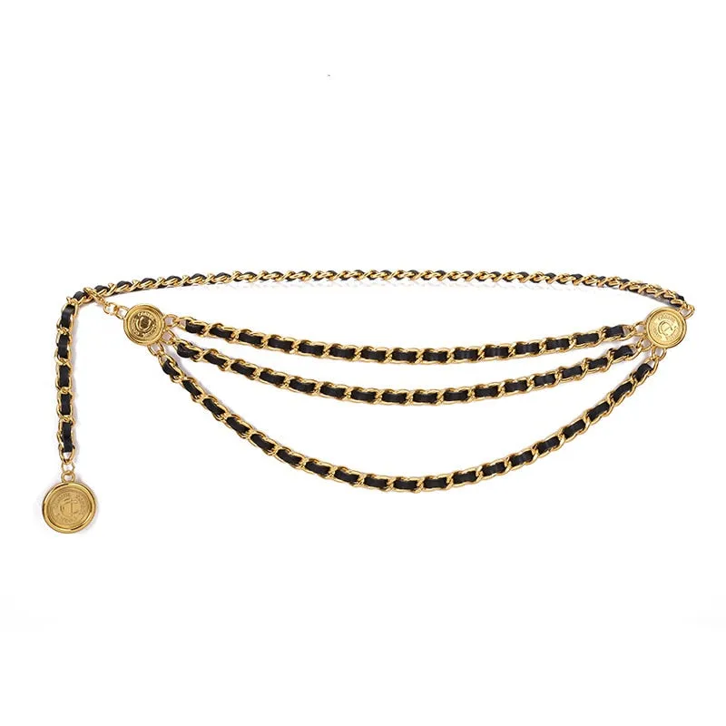 Luxe Leather Braided Multi Chain Belts