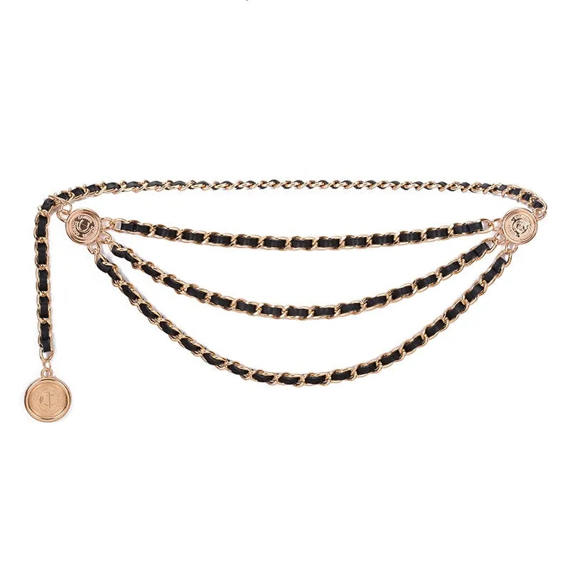 Luxe Leather Braided Multi Chain Belts