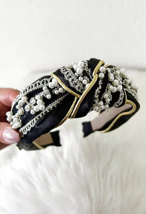 Luxe Vibes Black Pearl Embellished Headband