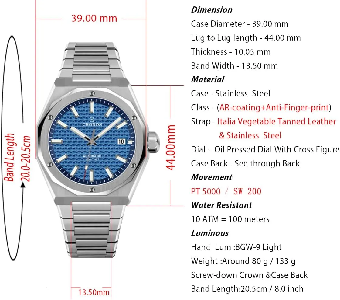 Luxury 39mm Skyline Automatic Men Watches PT5000 Sapphire See-Through Stainless Steel Dress Wristwatches