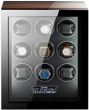 Luxury Automatic Watch Winder Box for 2/4/6/9/12/24 Watches, LCD Touch Screen, Blue Backlight, Remote Control, Quiet Japanese Motor, Multiple Rotation Modes