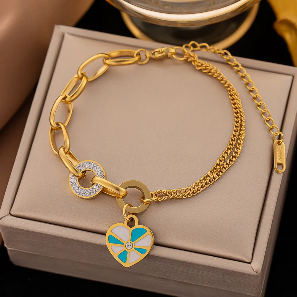 Luxury Jewelry Set Gold Color Heart Pendant Necklaces Earrings Bracelet For Women