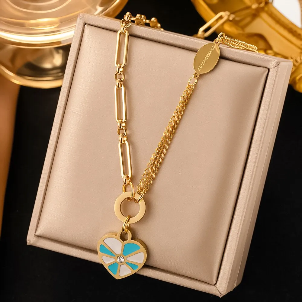 Luxury Jewelry Set Gold Color Heart Pendant Necklaces Earrings Bracelet For Women