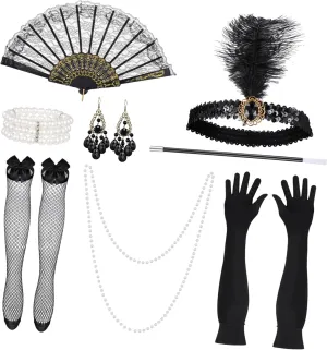 Luxury Vintage Dance Party Set Pearl Necklace Headband Long Gloves Dangle Earrings Women's Elegant Accessories