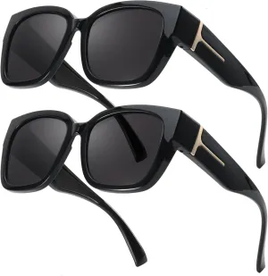 LVIOE 2 Pack Polarized Fit Over Sunglasses for Women Men Oversized Square Over Glasses Sunglasses with UV Protection LS7511