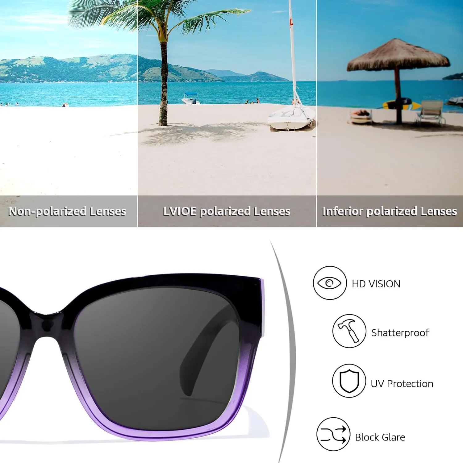 LVIOE 2 Pack Polarized Fit Over Sunglasses for Women Men Oversized Square Over Glasses Sunglasses with UV Protection LS7511