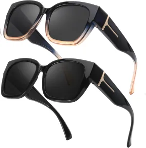 LVIOE 2 Pack Polarized Fit Over Sunglasses for Women Men Oversized Square Over Glasses Sunglasses with UV Protection LS7511