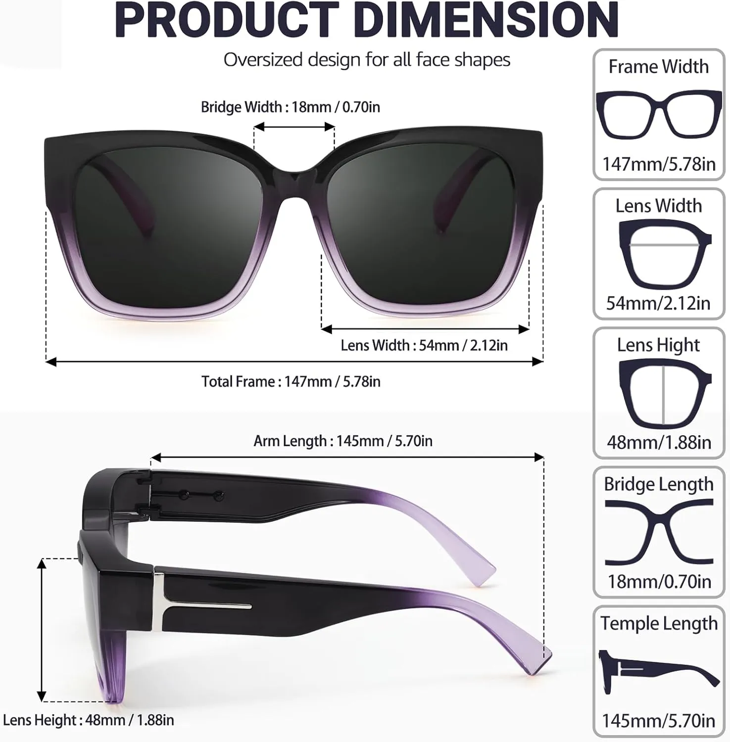 LVIOE 2 Pack Polarized Fit Over Sunglasses for Women Men Oversized Square Over Glasses Sunglasses with UV Protection LS7511