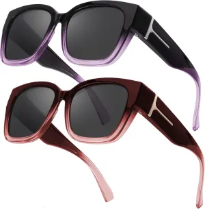 LVIOE 2 Pack Polarized Fit Over Sunglasses for Women Men Oversized Square Over Glasses Sunglasses with UV Protection LS7511