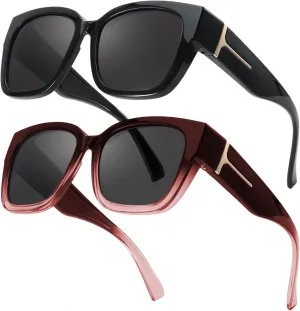 LVIOE 2 Pack Polarized Fit Over Sunglasses for Women Men Oversized Square Over Glasses Sunglasses with UV Protection LS7511