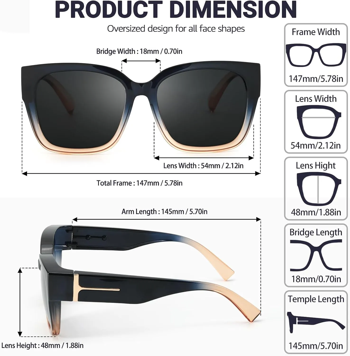 LVIOE 2 Pack Polarized Fit Over Sunglasses for Women Men Oversized Square Over Glasses Sunglasses with UV Protection LS7511