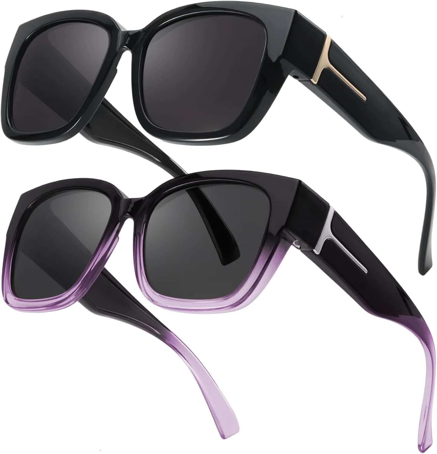LVIOE 2 Pack Polarized Fit Over Sunglasses for Women Men Oversized Square Over Glasses Sunglasses with UV Protection LS7511