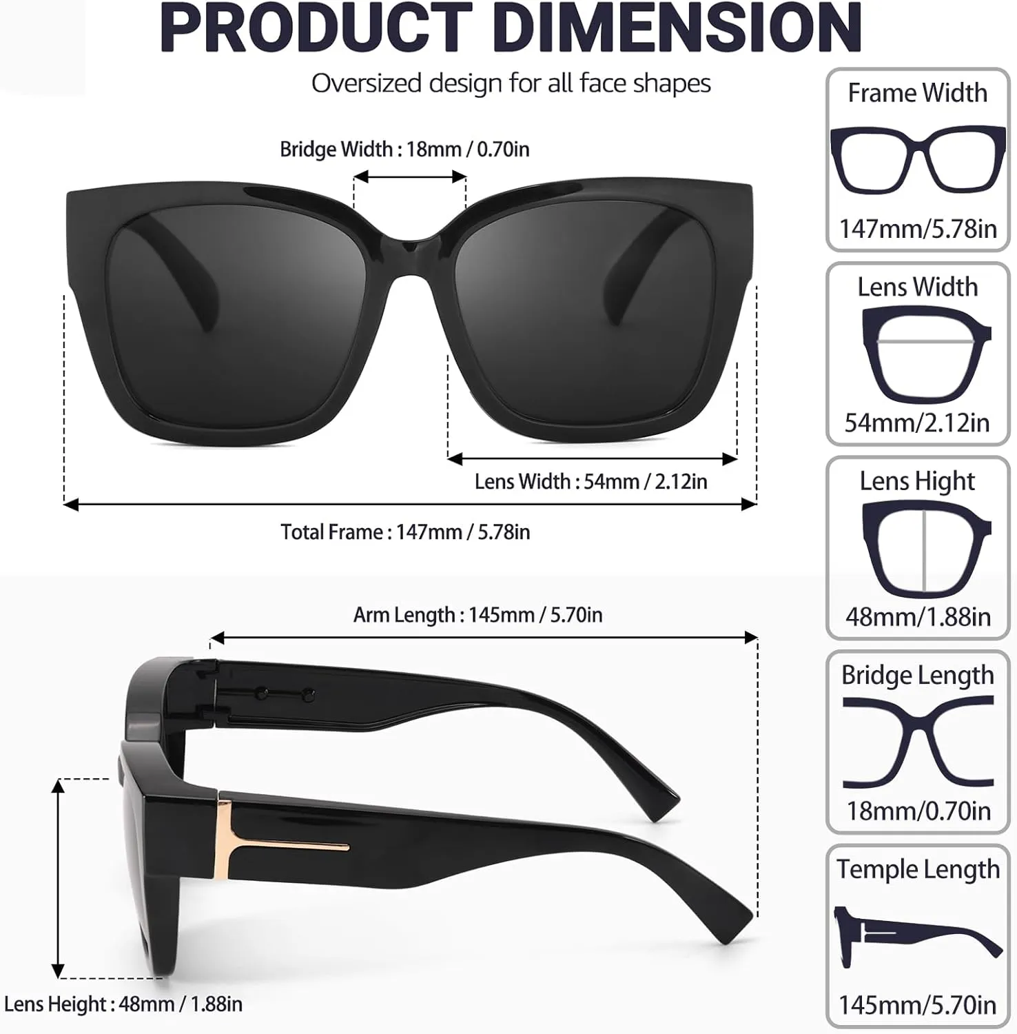 LVIOE 2 Pack Polarized Fit Over Sunglasses for Women Men Oversized Square Over Glasses Sunglasses with UV Protection LS7511