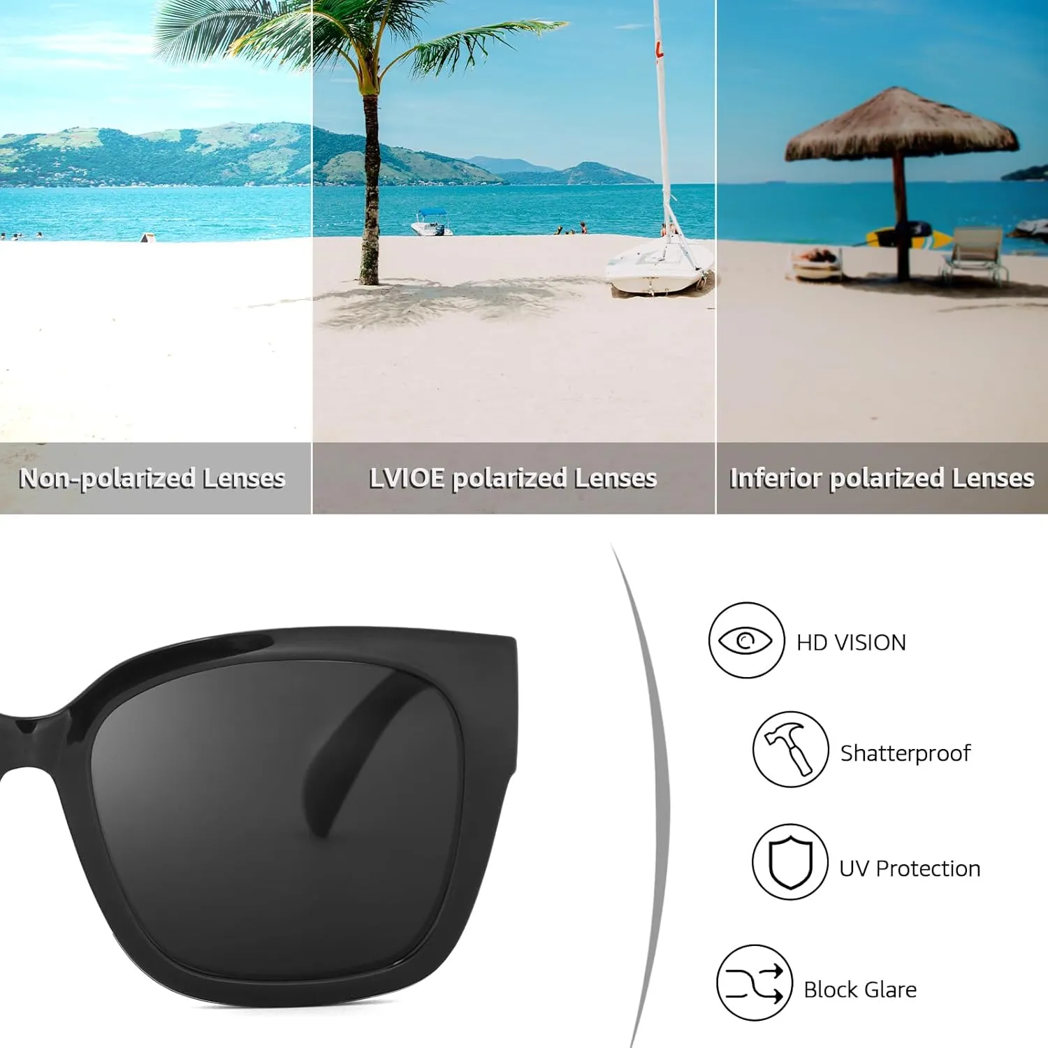 LVIOE 2 Pack Polarized Fit Over Sunglasses for Women Men Oversized Square Over Glasses Sunglasses with UV Protection LS7511