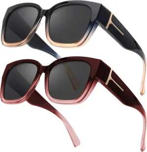 LVIOE 2 Pack Polarized Fit Over Sunglasses for Women Men Oversized Square Over Glasses Sunglasses with UV Protection LS7511