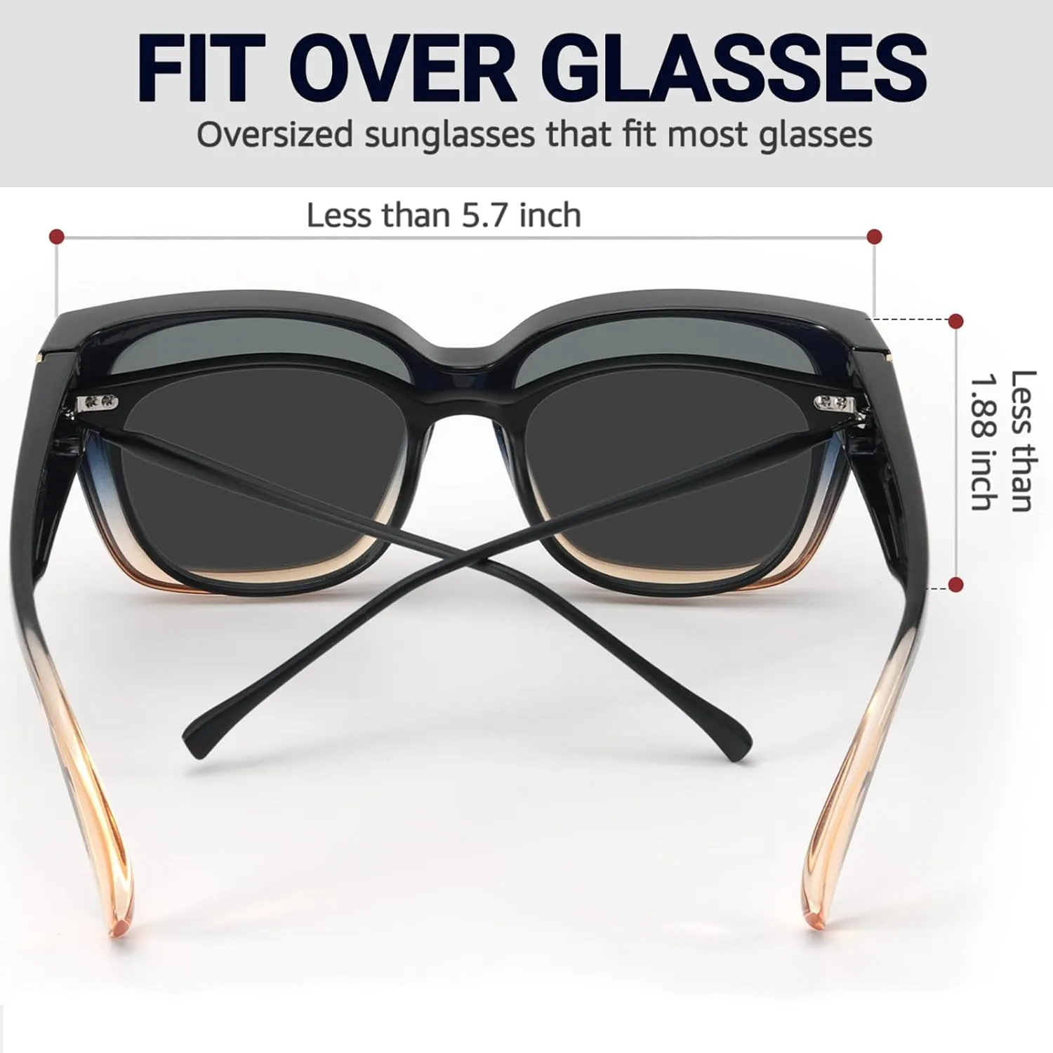 LVIOE 2 Pack Polarized Fit Over Sunglasses for Women Men Oversized Square Over Glasses Sunglasses with UV Protection LS7511