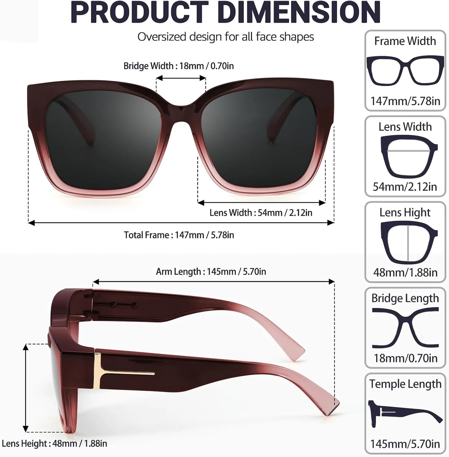 LVIOE 2 Pack Polarized Fit Over Sunglasses for Women Men Oversized Square Over Glasses Sunglasses with UV Protection LS7511