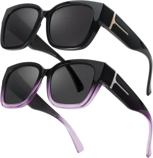 LVIOE 2 Pack Polarized Fit Over Sunglasses for Women Men Oversized Square Over Glasses Sunglasses with UV Protection LS7511