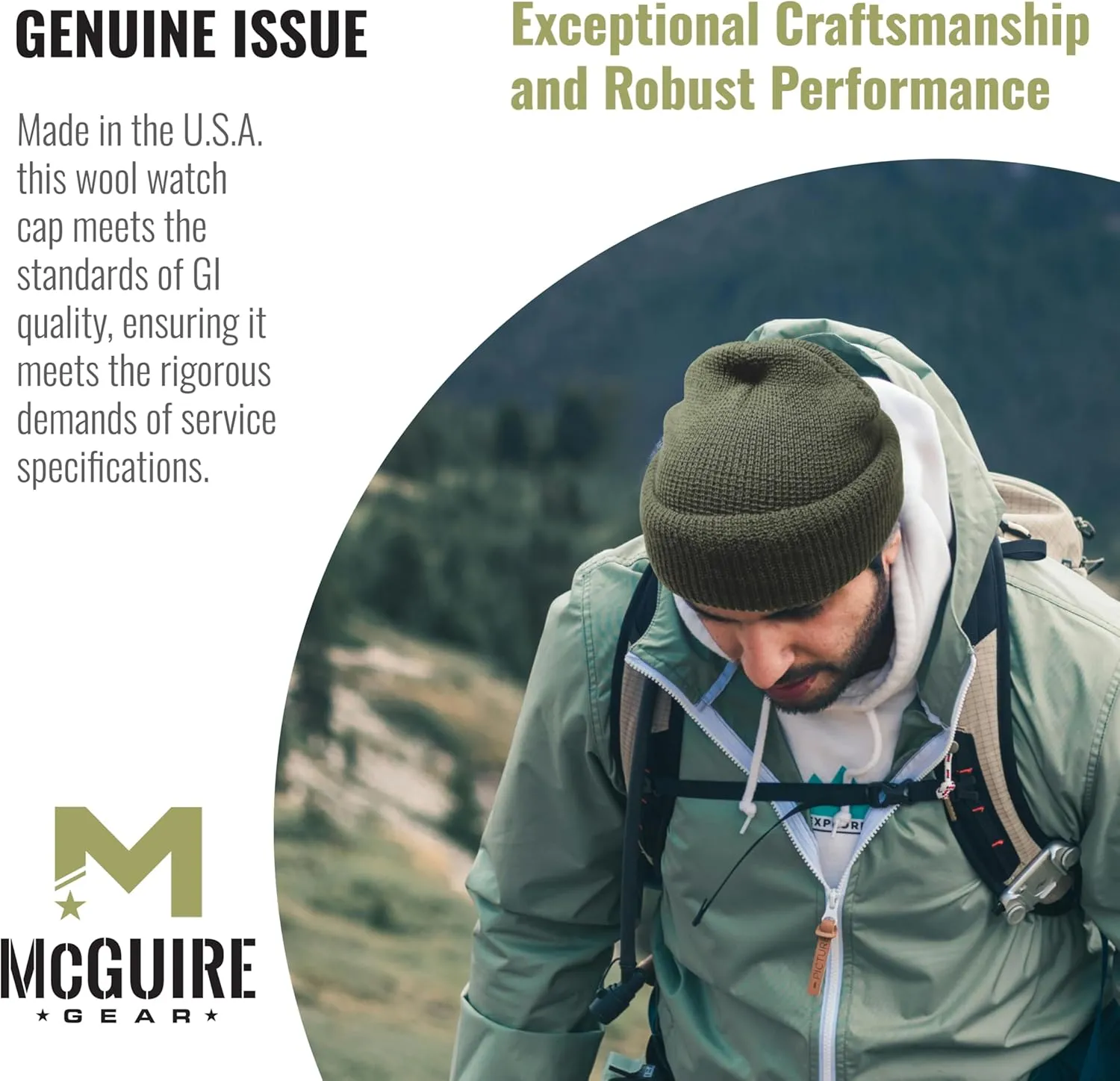 M MCGUIRE GEAR Warm Wool Military GI Watch Cap, 100% Wool US Made Tactical Beanie, Winter Hat for Men and Women - One Size
