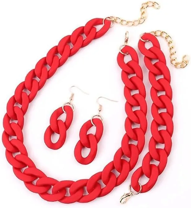 Macaron Multicolor Chunky Necklace Earring Bracelet Set Acrylic Beads Retro Costume Jewelry for Women Hip Hop Punk Choker Link Chain Collar Bohemian Exaggerated 80S Statement Strand Dress Accessories