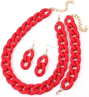 Macaron Multicolor Chunky Necklace Earring Bracelet Set Acrylic Beads Retro Costume Jewelry for Women Hip Hop Punk Choker Link Chain Collar Bohemian Exaggerated 80S Statement Strand Dress Accessories