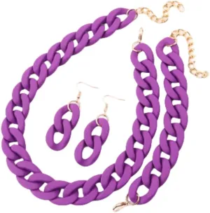 Macaron Multicolor Chunky Necklace Earring Bracelet Set Acrylic Beads Retro Costume Jewelry for Women Hip Hop Punk Choker Link Chain Collar Bohemian Exaggerated 80S Statement Strand Dress Accessories
