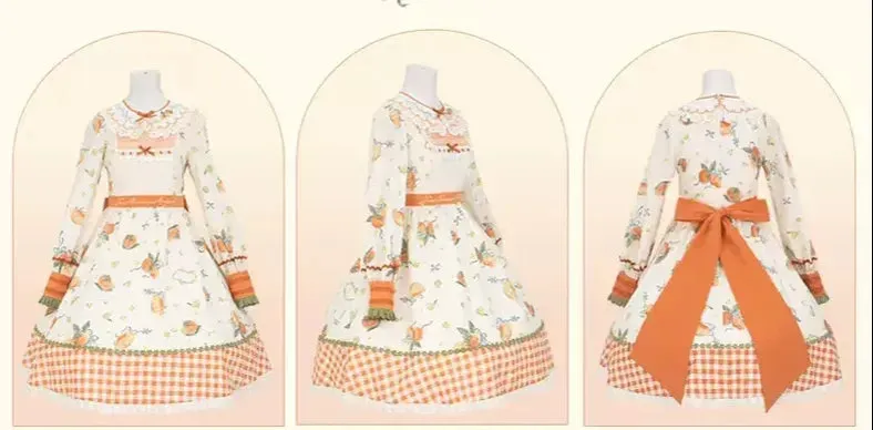 Mademoiselle Pearl~Persimmon~Autumn Persimmon Print Lolita OP JSK SK Dress