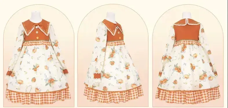 Mademoiselle Pearl~Persimmon~Autumn Persimmon Print Lolita OP JSK SK Dress