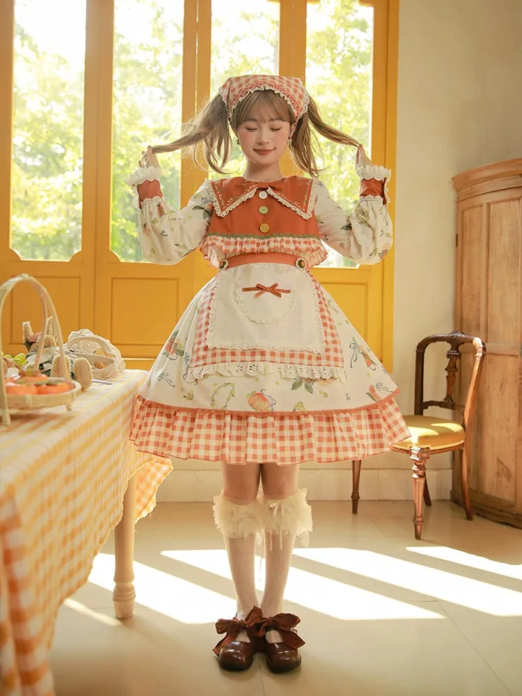 Mademoiselle Pearl~Persimmon~Autumn Persimmon Print Lolita OP JSK SK Dress