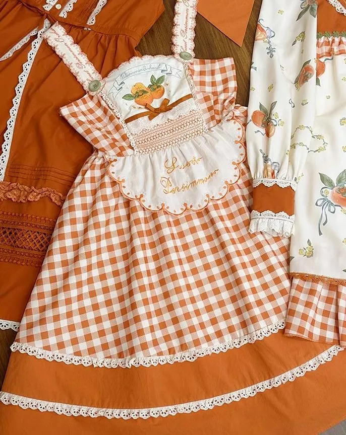 Mademoiselle Pearl~Persimmon~Autumn Persimmon Print Lolita OP JSK SK Dress