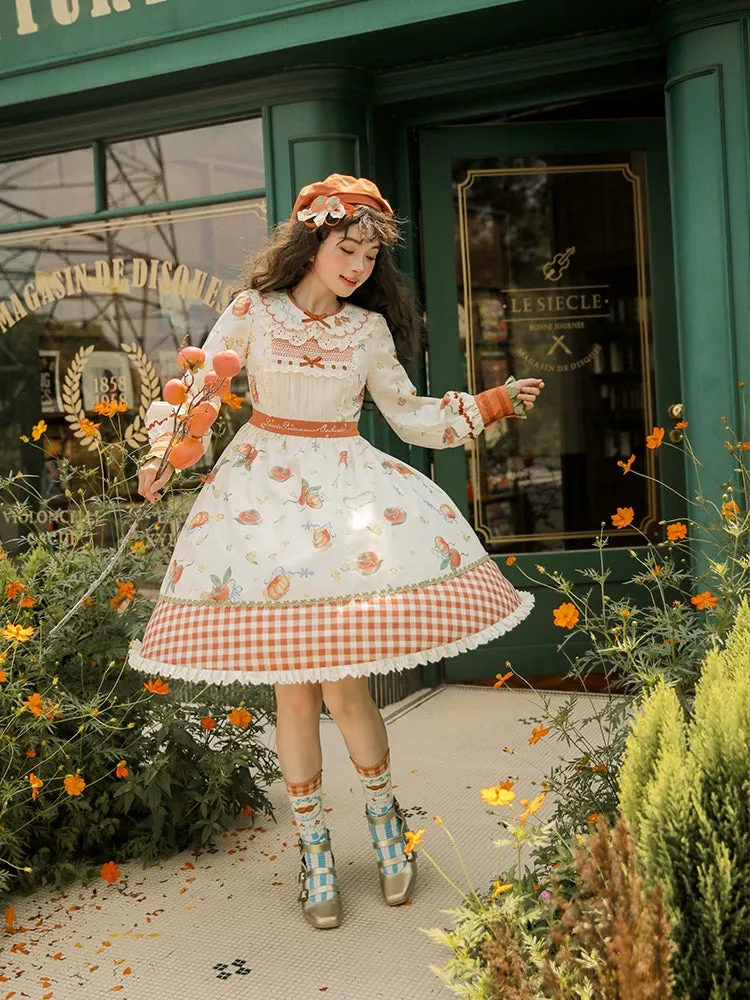 Mademoiselle Pearl~Persimmon~Autumn Persimmon Print Lolita OP JSK SK Dress