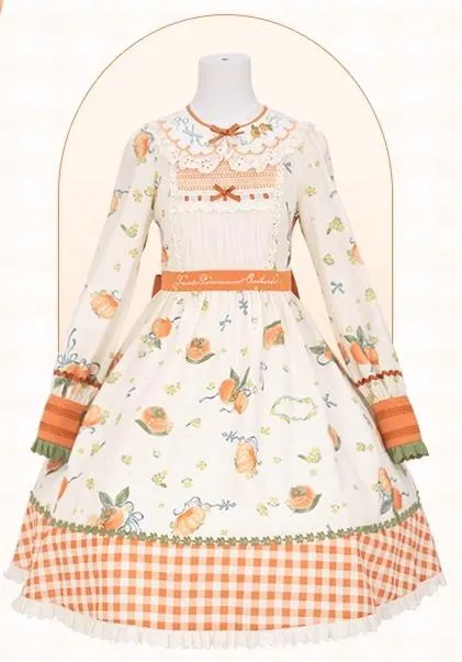 Mademoiselle Pearl~Persimmon~Autumn Persimmon Print Lolita OP JSK SK Dress