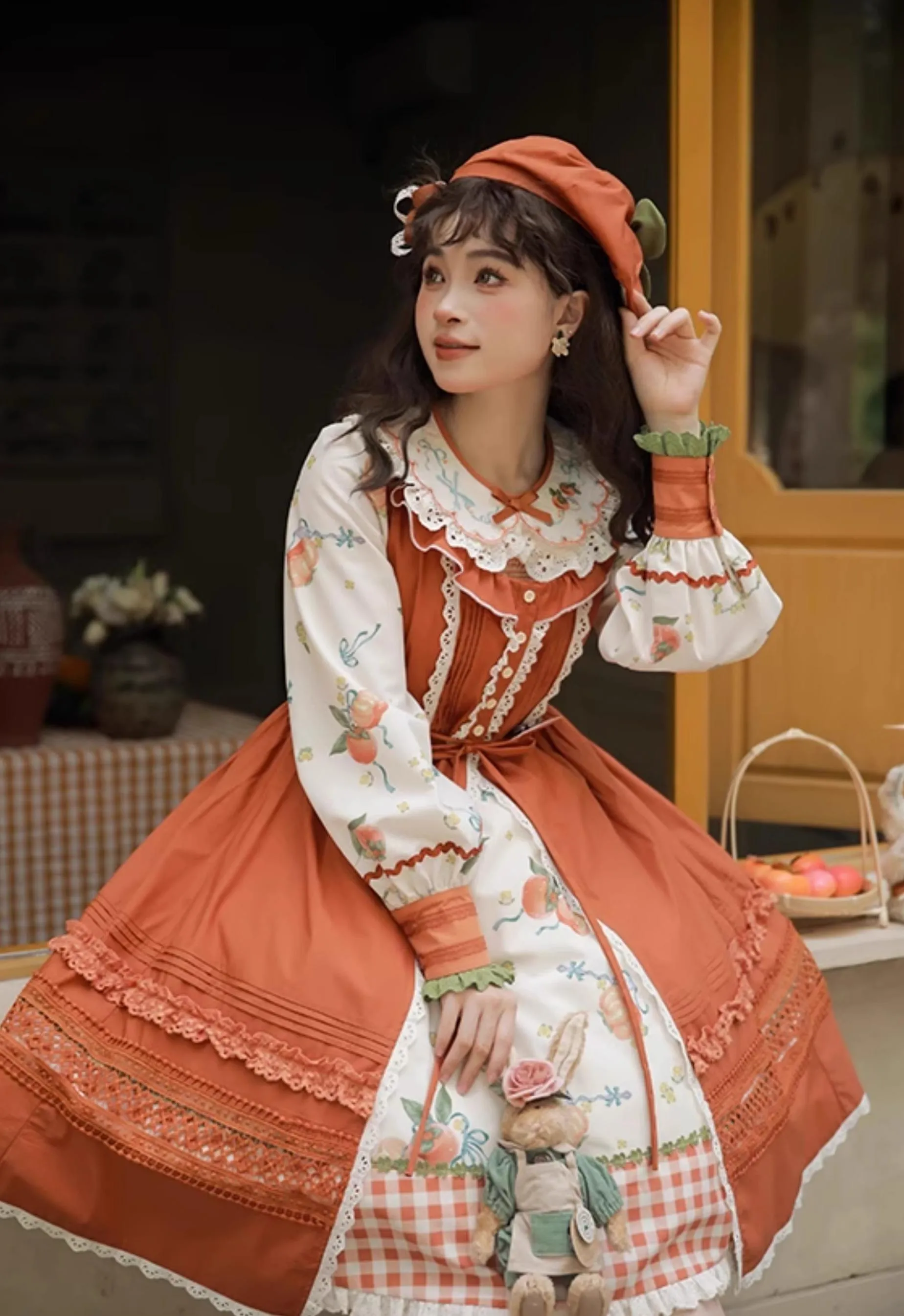 Mademoiselle Pearl~Persimmon~Autumn Persimmon Print Lolita OP JSK SK Dress