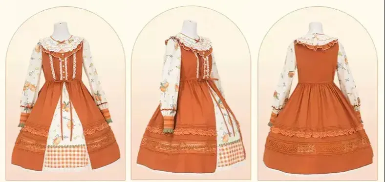 Mademoiselle Pearl~Persimmon~Autumn Persimmon Print Lolita OP JSK SK Dress