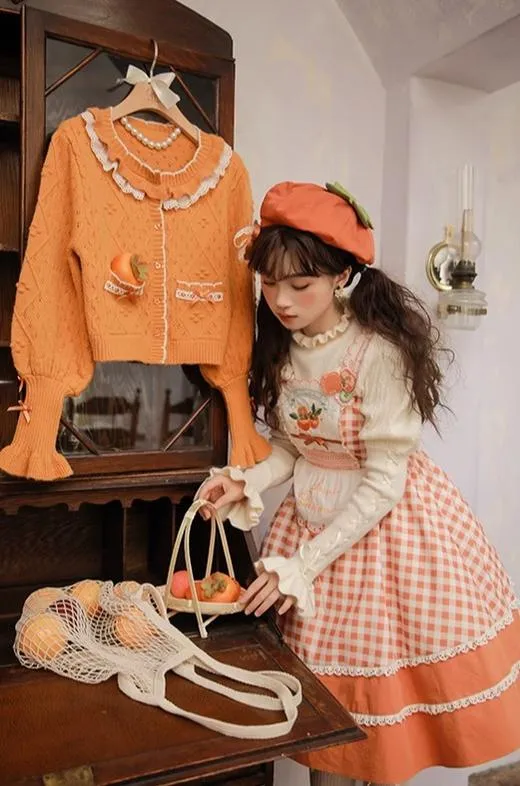 Mademoiselle Pearl~Persimmon~Autumn Persimmon Print Lolita OP JSK SK Dress
