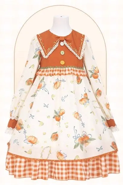 Mademoiselle Pearl~Persimmon~Autumn Persimmon Print Lolita OP JSK SK Dress