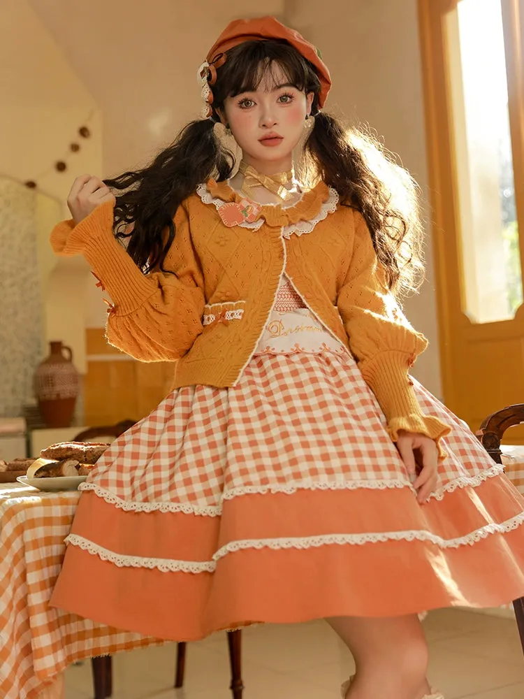 Mademoiselle Pearl~Persimmon~Autumn Persimmon Print Lolita OP JSK SK Dress