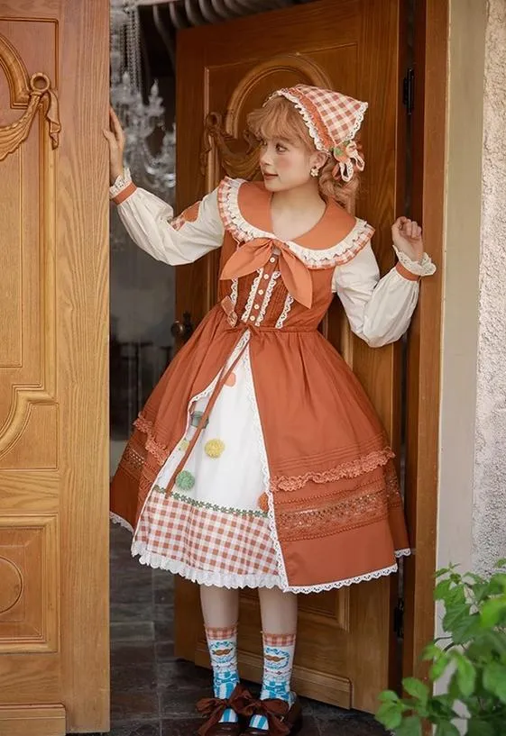 Mademoiselle Pearl~Persimmon~Autumn Persimmon Print Lolita OP JSK SK Dress