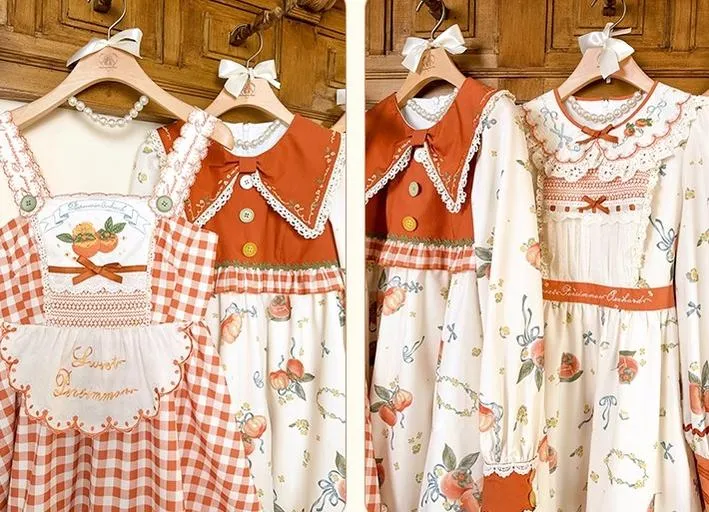 Mademoiselle Pearl~Persimmon~Autumn Persimmon Print Lolita OP JSK SK Dress