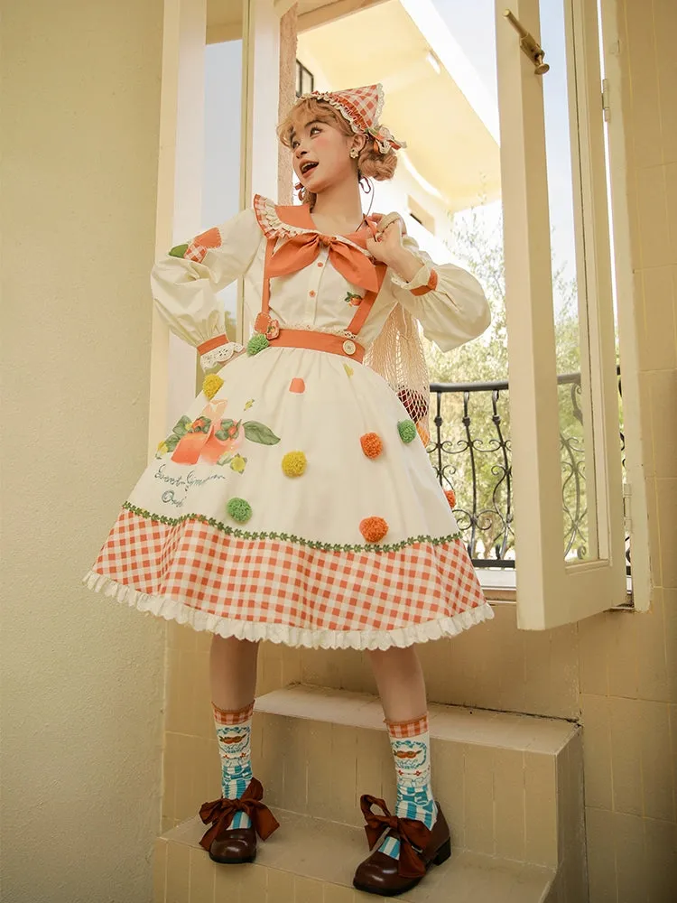 Mademoiselle Pearl~Persimmon~Autumn Persimmon Print Lolita OP JSK SK Dress