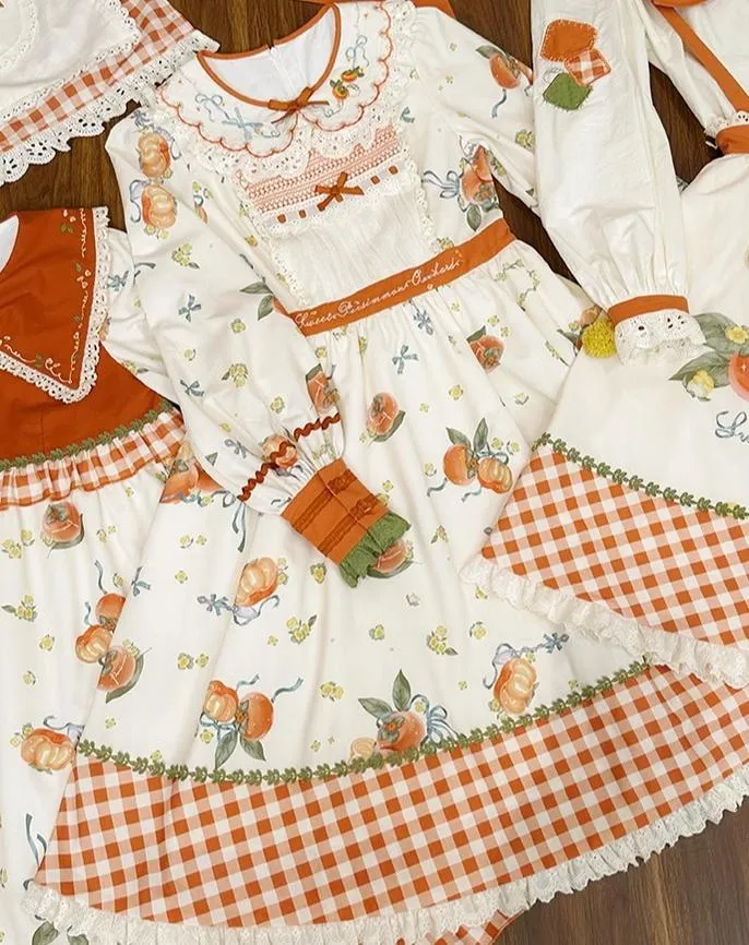 Mademoiselle Pearl~Persimmon~Autumn Persimmon Print Lolita OP JSK SK Dress