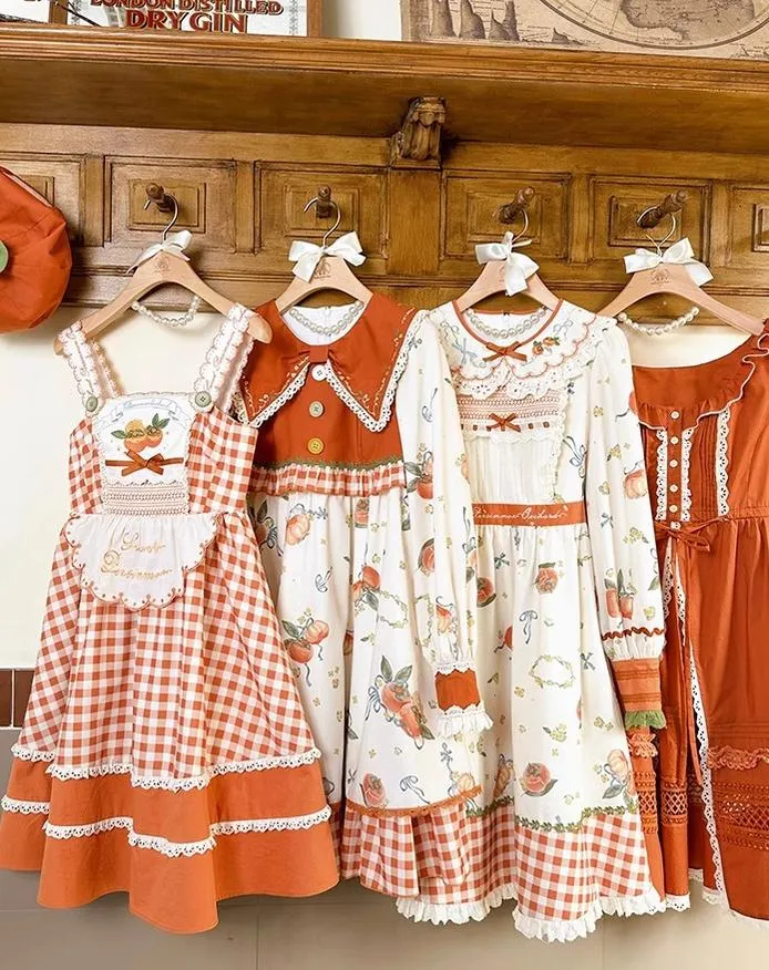 Mademoiselle Pearl~Persimmon~Autumn Persimmon Print Lolita OP JSK SK Dress