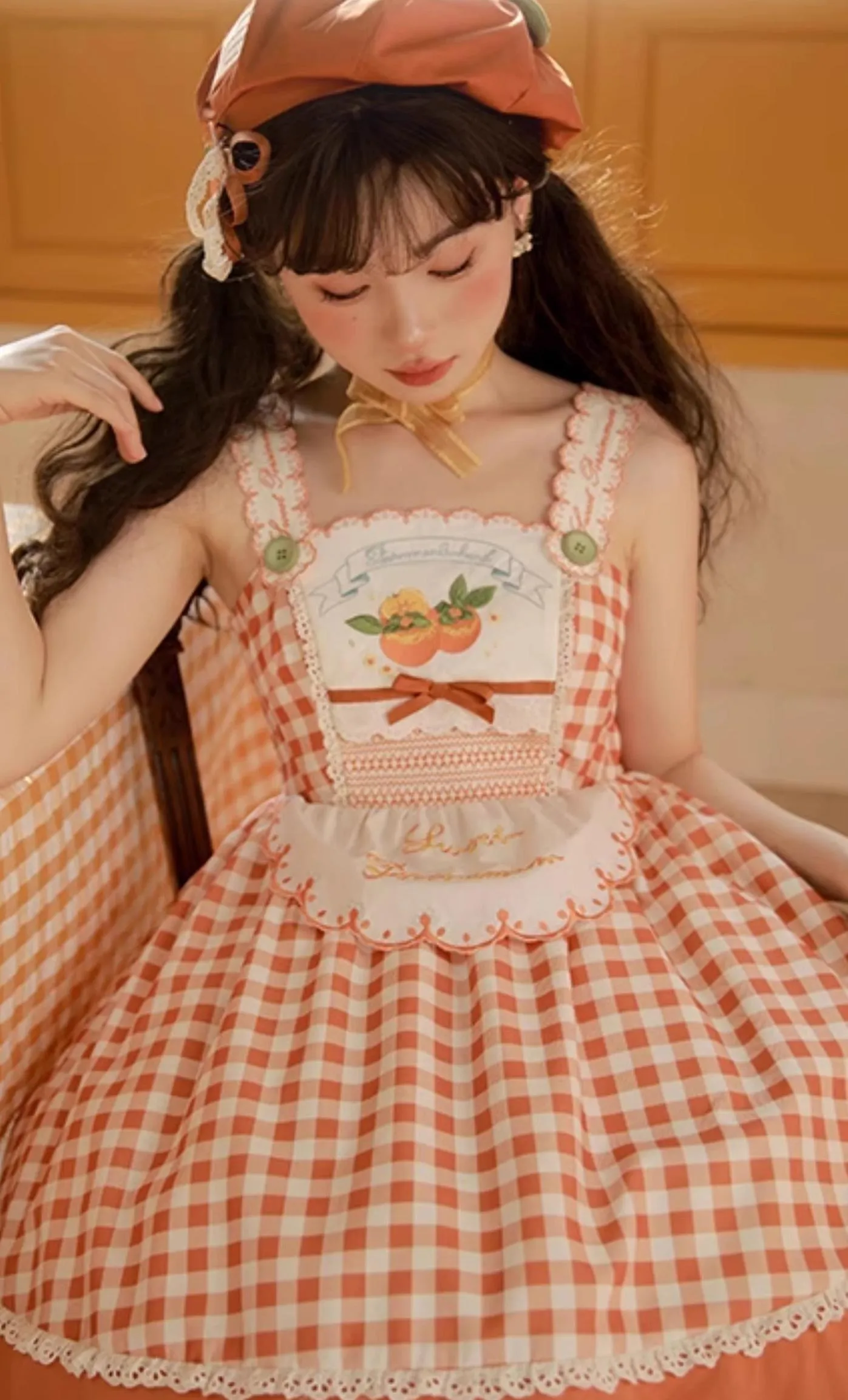 Mademoiselle Pearl~Persimmon~Autumn Persimmon Print Lolita OP JSK SK Dress