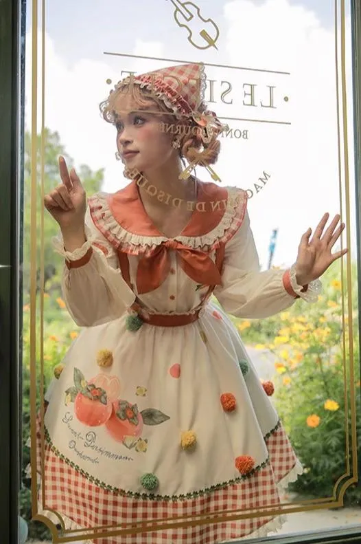 Mademoiselle Pearl~Persimmon~Autumn Persimmon Print Lolita OP JSK SK Dress