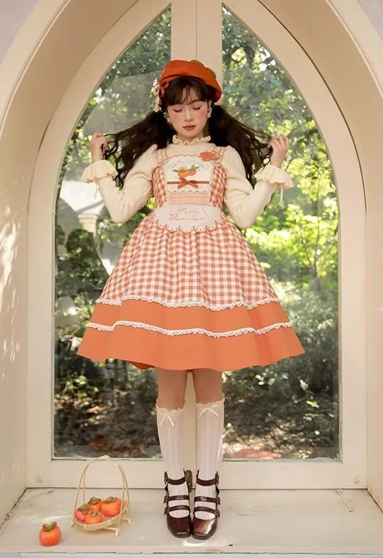 Mademoiselle Pearl~Persimmon~Autumn Persimmon Print Lolita OP JSK SK Dress