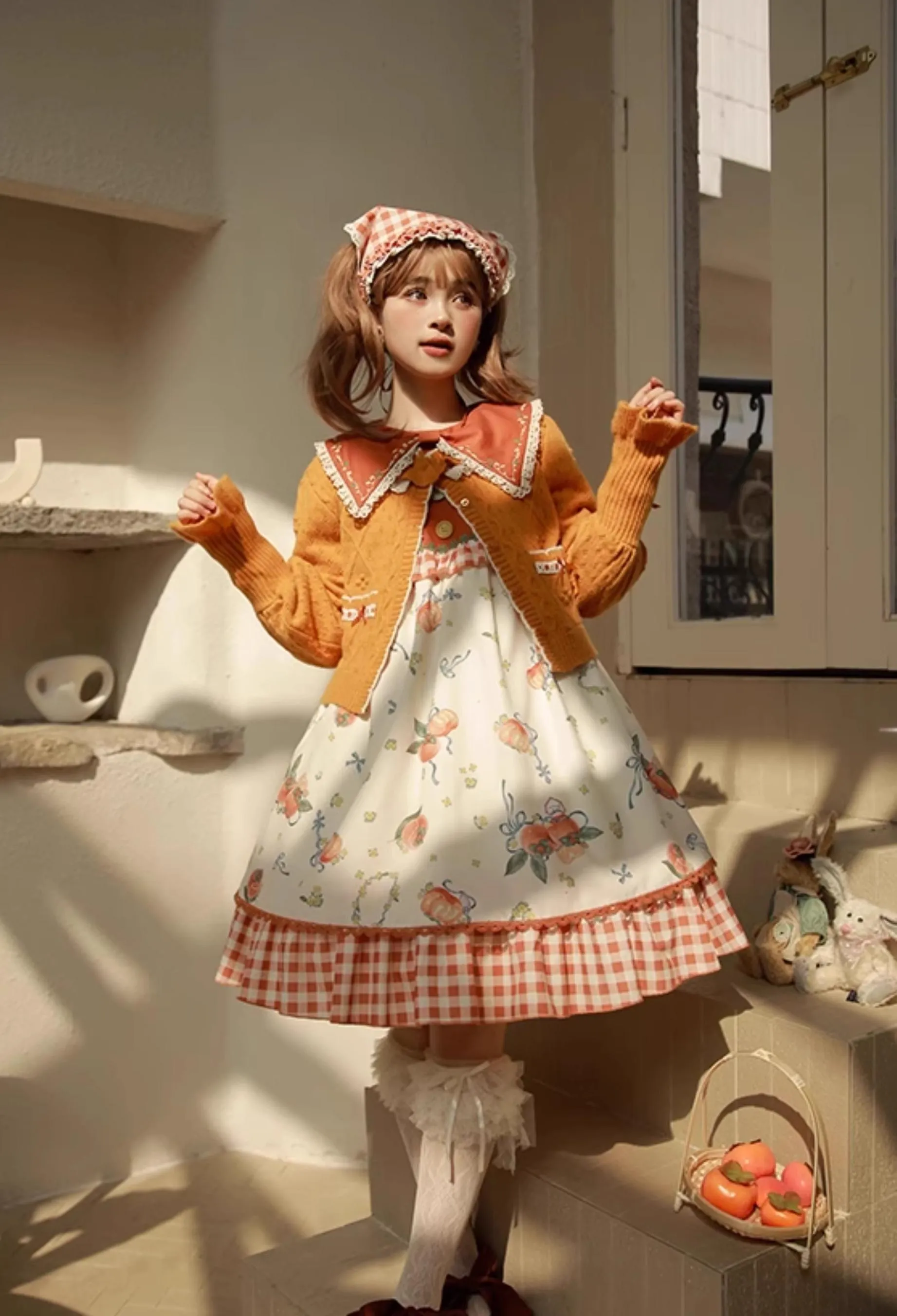 Mademoiselle Pearl~Persimmon~Autumn Persimmon Print Lolita OP JSK SK Dress