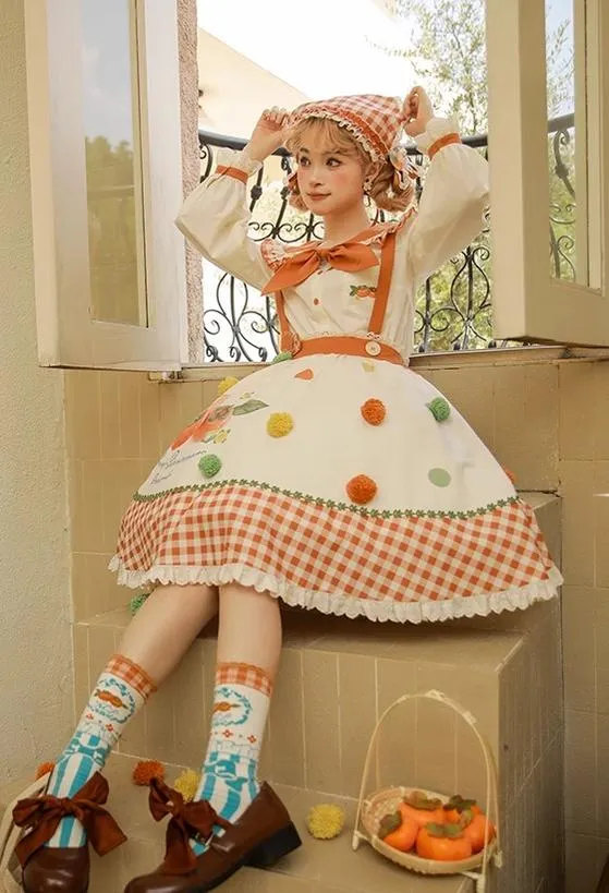 Mademoiselle Pearl~Persimmon~Autumn Persimmon Print Lolita OP JSK SK Dress