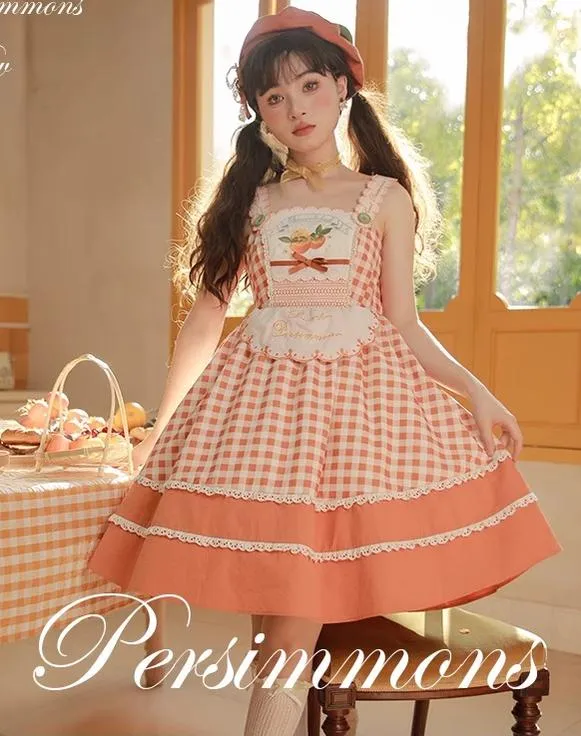 Mademoiselle Pearl~Persimmon~Autumn Persimmon Print Lolita OP JSK SK Dress